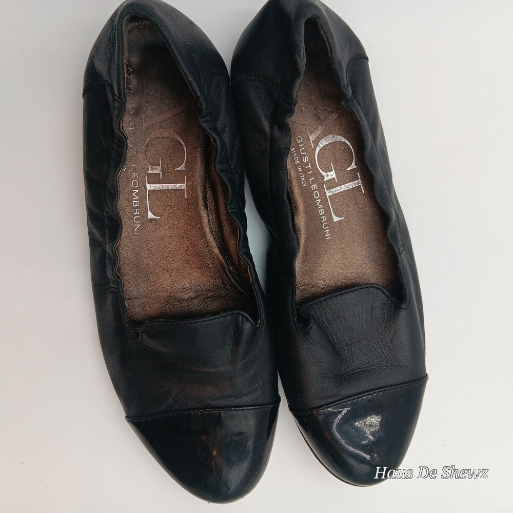 AGL Black Leather Cap Toe Loafers Flats size EUR 36.5